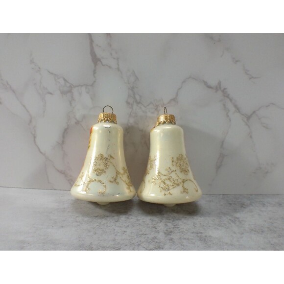 Vintage Krebs Christmas Ornaments Glass Bell Floral Roses Glitter Lot of 2 READ - Picture 2 of 6